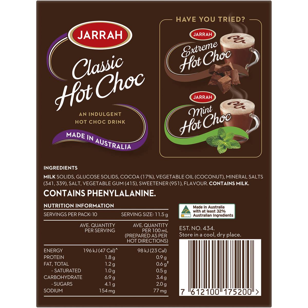 Jarrah Classic Hot Chocolate 115g 10pk
