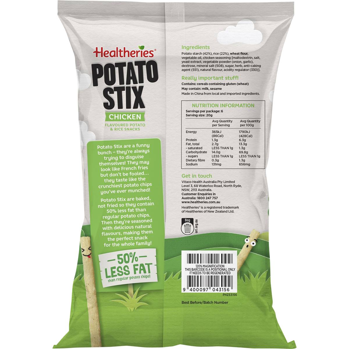Healtheries Potato Stix Chicken Multipack Chips Kids Lunchbox Snacks 20g X 6 Pack