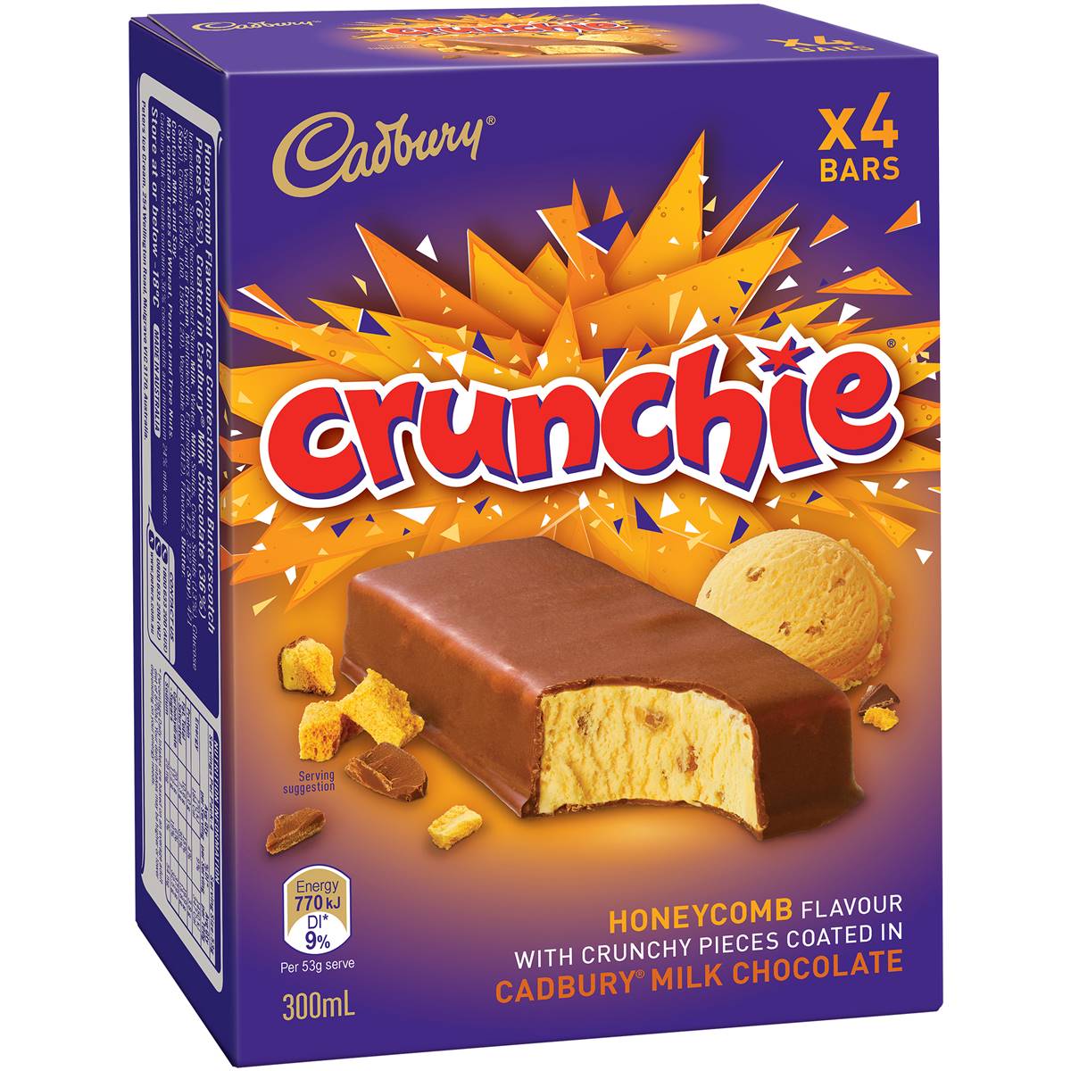 Cadbury Crunchie Milk Chocolate Bars 4 pk 300ml