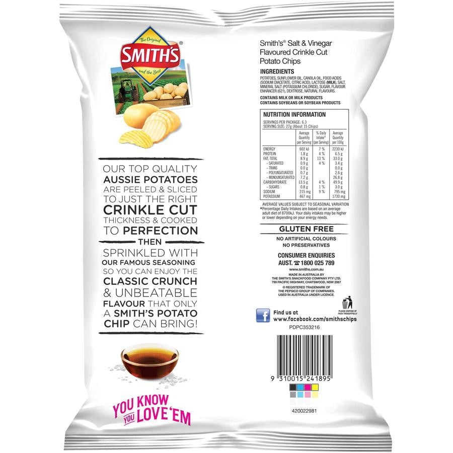 Smiths Crinkle Cut Salt & Vinegar Chips 170g