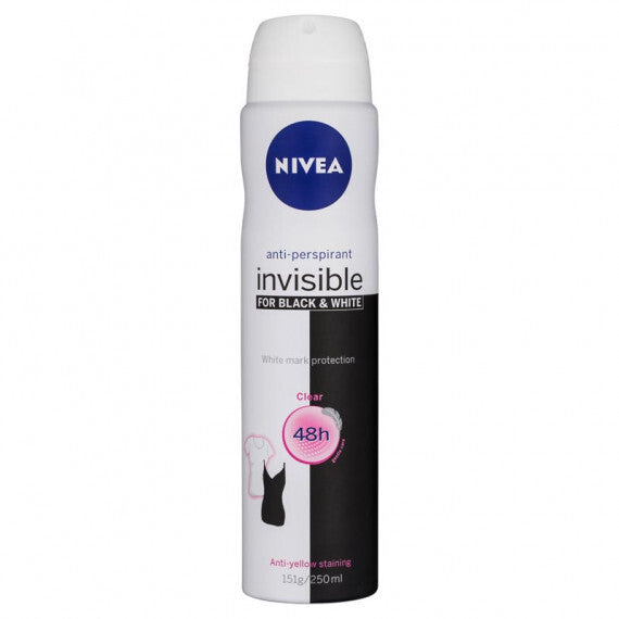 Nivea Deodorant Aerosol Invisible Black and White Clear 250ml