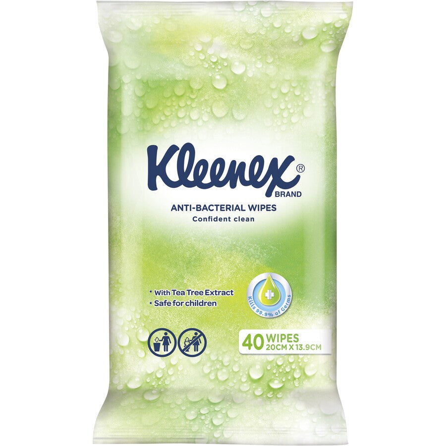 Kleenex Facial Tissue Wet Wipes Anti-Bacterial 40pk