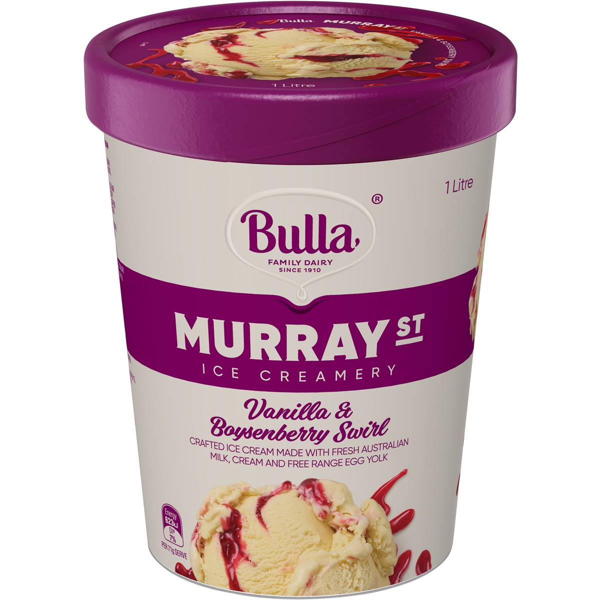 Bulla Murray St Ice Cream Vanilla & Boysenberry Swirl 1L