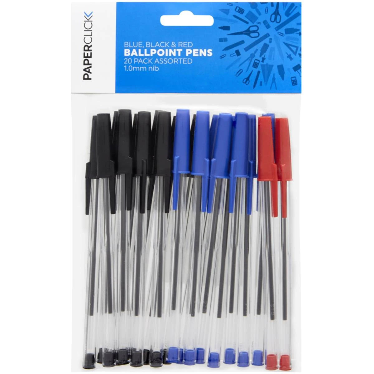 Paperclick Ballpoint Pens Assorted 20pk