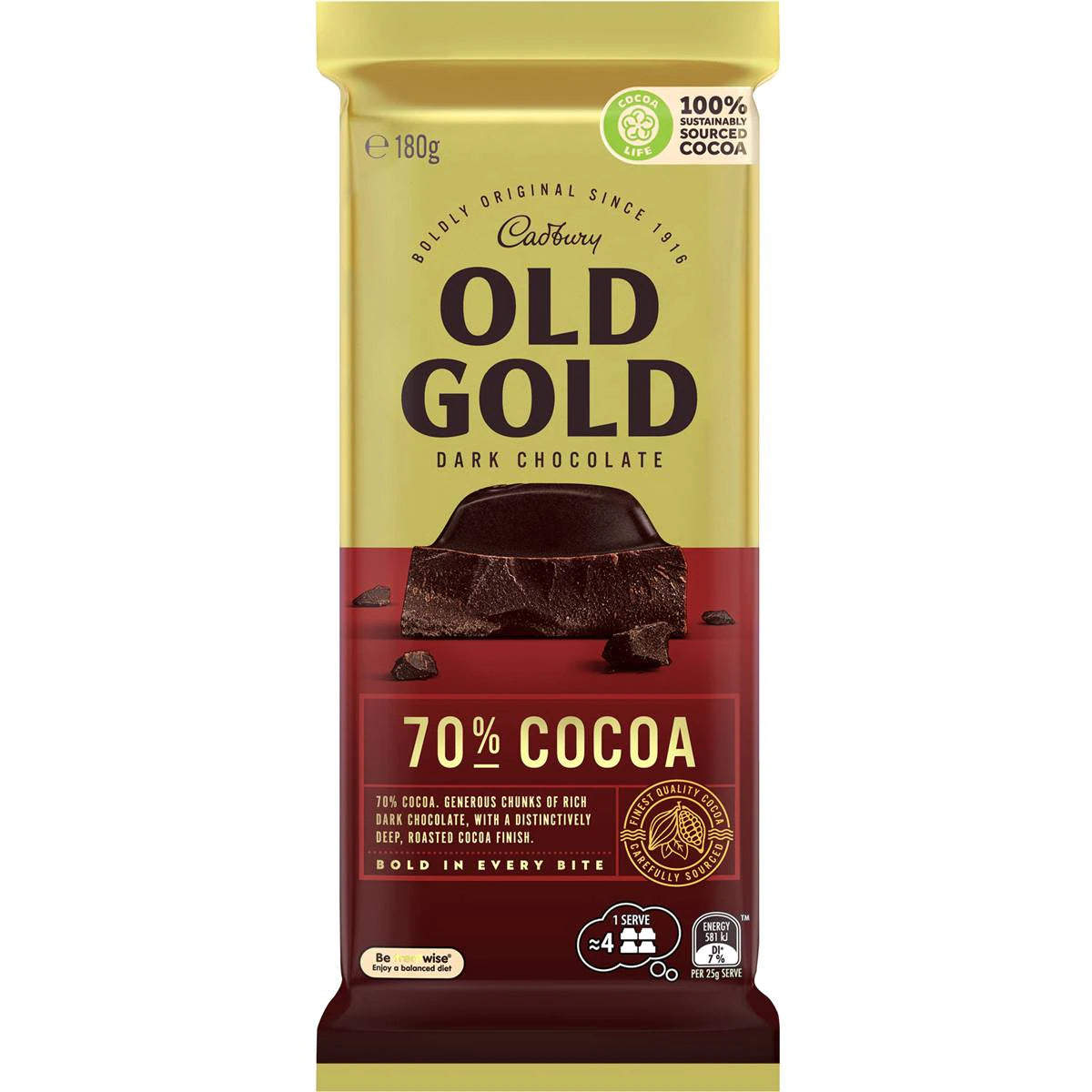 Cadbury Old Gold Dark Chocolate 70% Cocoa Block 180g