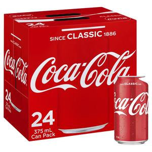 Coca-cola Classic Flavour Soft Drink Multipack Cans 375ml 24pk