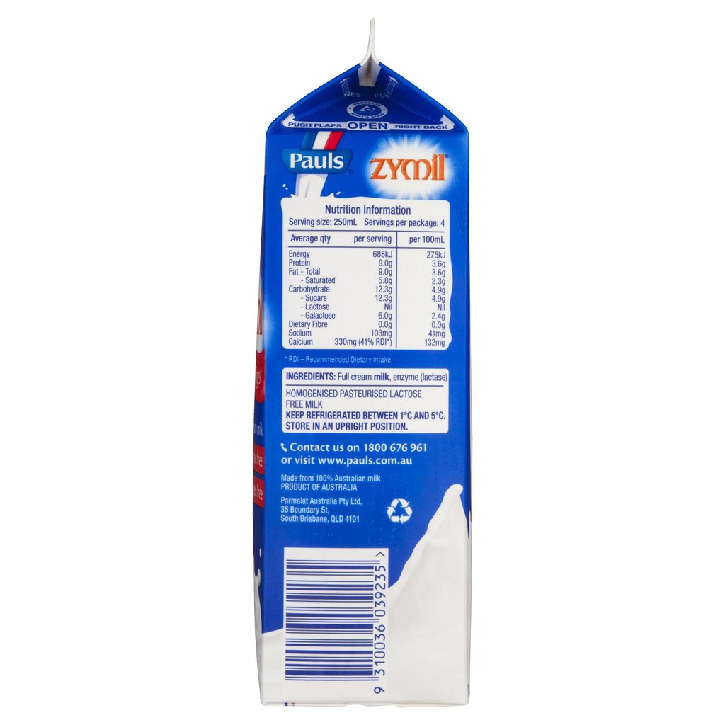 Pauls Zymil Full Cream Milk 1 Litre