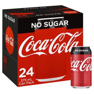Coca-cola No Sugar Soft Drink Multipack Cans 375ml 24pk