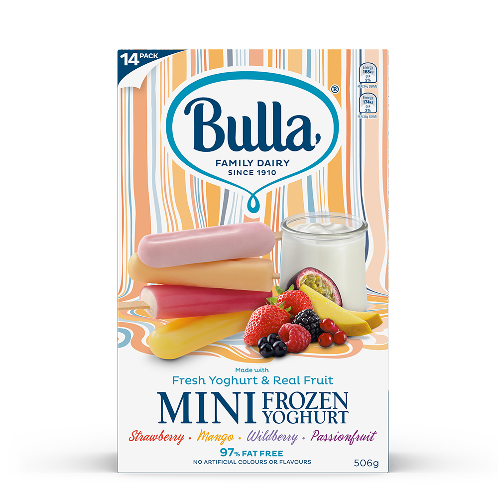 Bulla Mini Frozen Yoghurt Strawberry Mango Wildberry Passionfruit 14 pack 506g