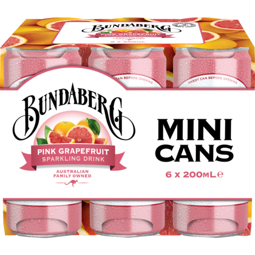 Bundaberg Pink Grapefruit Sparkling Drink 200ml x6