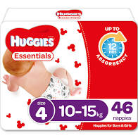 Huggies Essential Nappy Size 4 Toddler 10-15 kg 46 pk