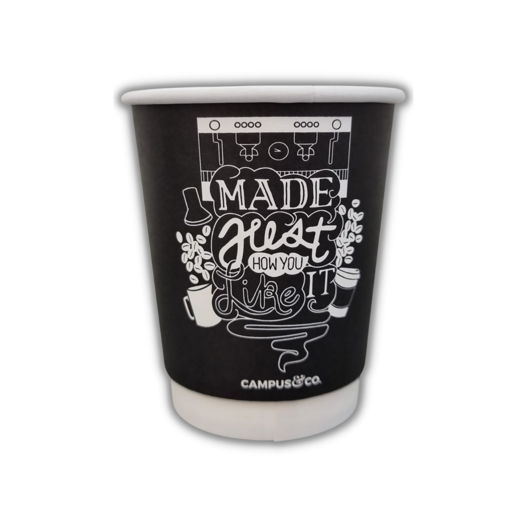 Campus&Co. Coffee Cup Double Wall Like It Design on Black 8oz 25 sleeve