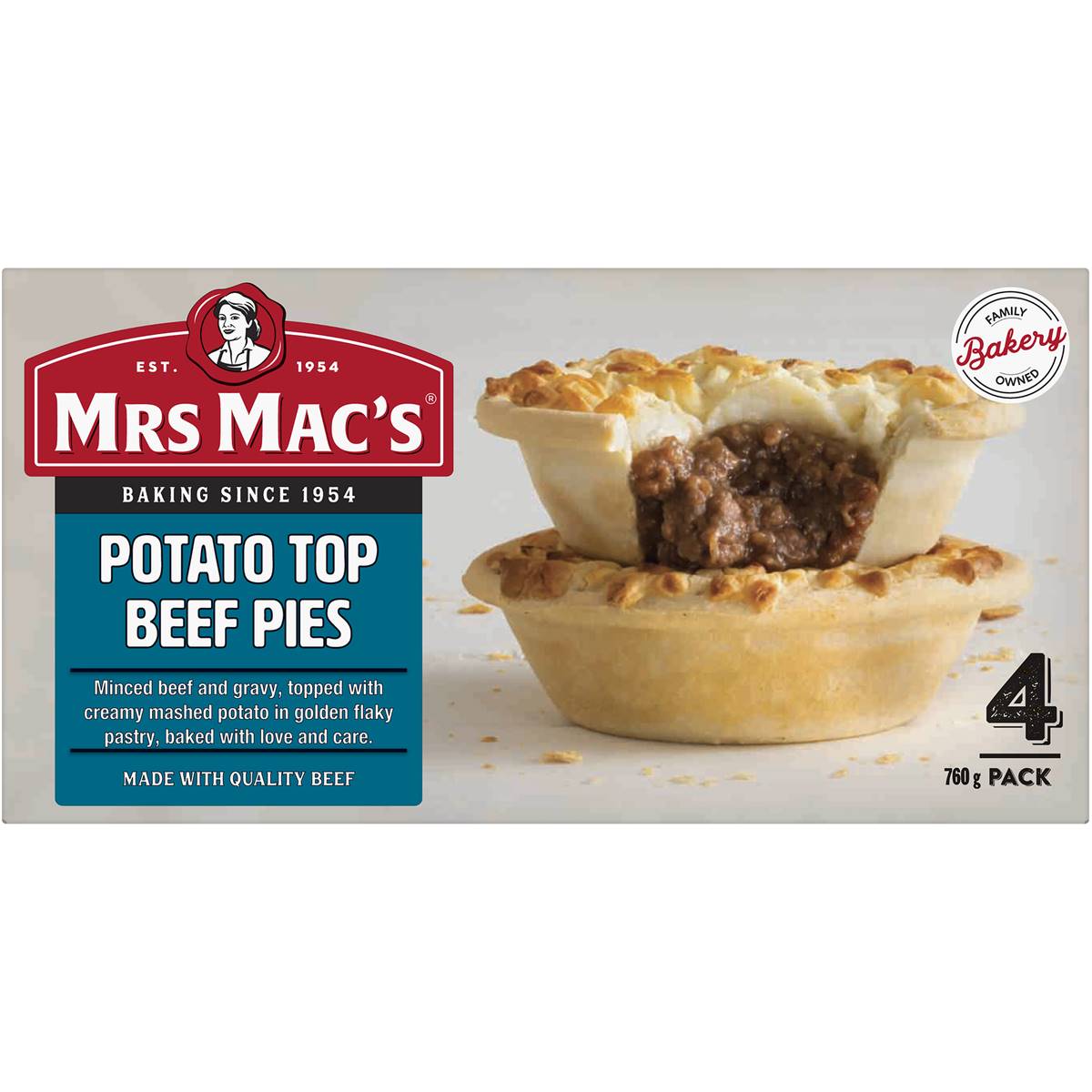 Mrs Macs Potato Top Beef Pies 4pk