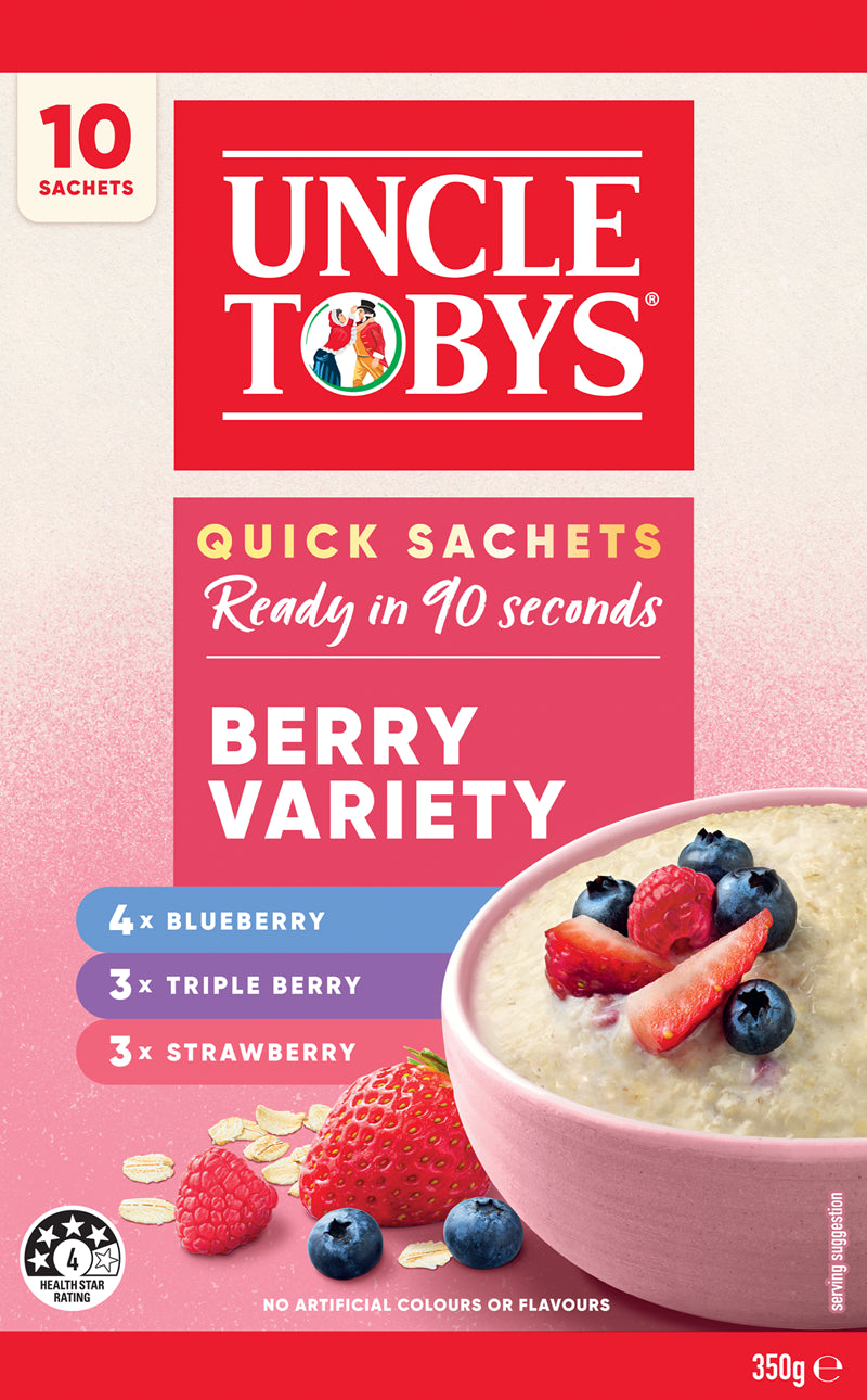 Uncle Tobys Quick Sachet Oats Berry Variety 10pk 350g