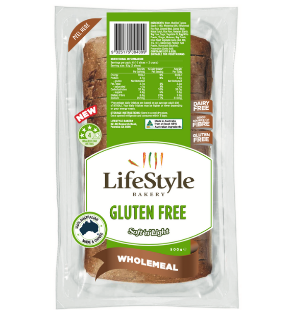 Lifestyle Bakery Gluten Free Soft n Light Wholemeal Loaf 500g