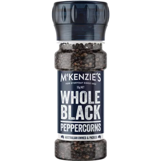 McKenzies Whole Black Peppercorns Grinder 55g