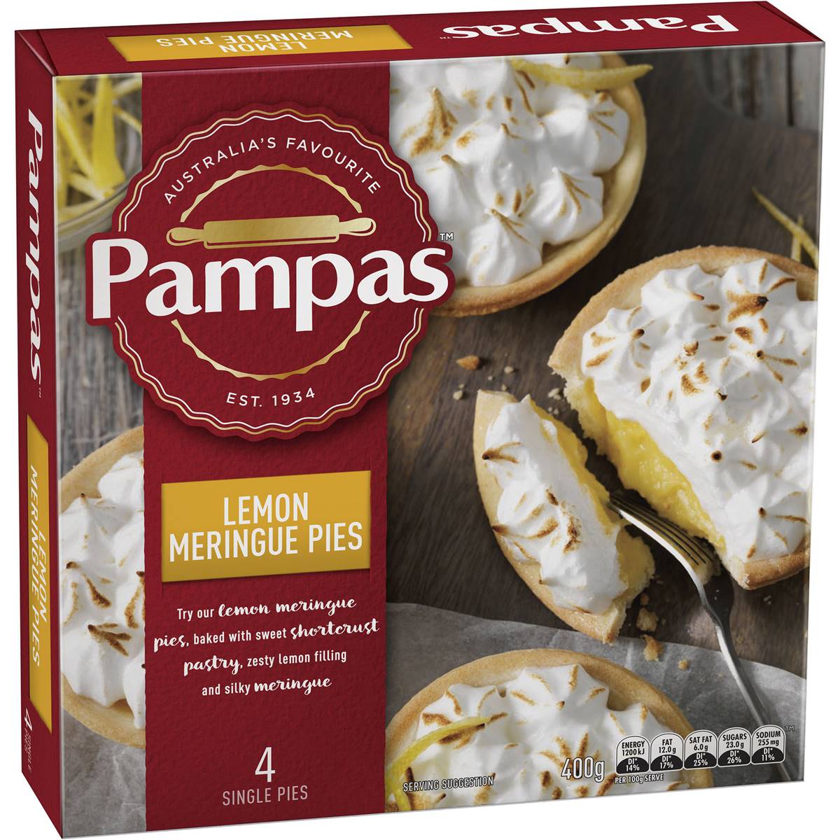 Pampas Frozen Lemon Meringue Pies 4 pack 400g
