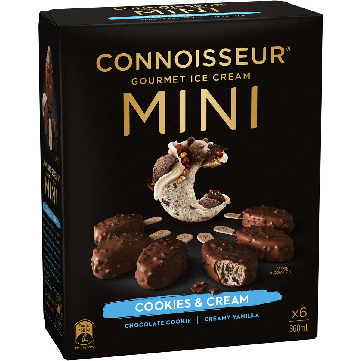 Connoisseur Mini Ice Cream Bars Cookies & Cream 6 pk 360ml