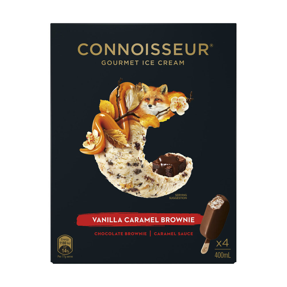 Connoisseur Ice Cream Bars Vanilla Caramel Brownie 4 pk 400ml
